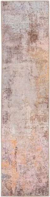 Kukoon Beige and Gold Metallic Distressed Hallway Runner Rug, Non-Slip and Washable, W: 60 cm, L: 240 cm