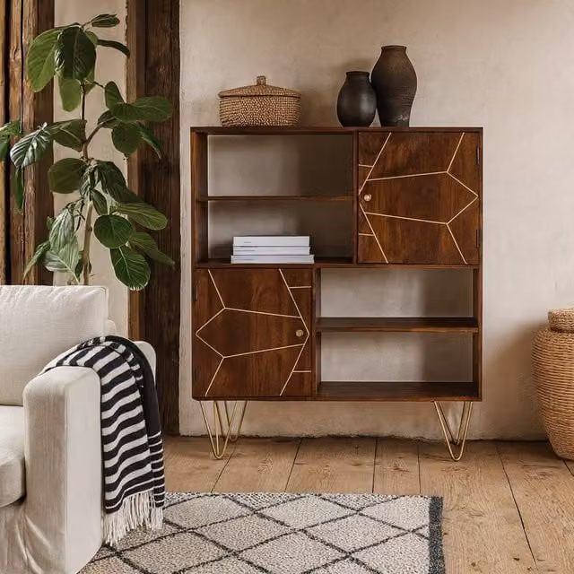 Wyld Haus Bandung Mango Wood Storage Cabinet in Brown with 2 Doors and Internal Shelves, W/D/H: 120 x 40 x 135 cm – 1