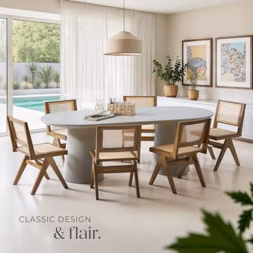 tectake Set of 4 Mid-Century Modern Dining Chairs with Solid Wood Frame and Viennese Wickerwork in Light Brown – 2
