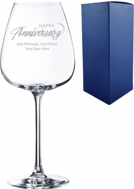 Uniqueful Personalised Anniversary Wine Glass for Couples, Clear, 355 ml