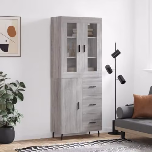 vidaXL Modern Grey Sonoma Highboard Sideboard with Metal Feet and Internal Shelves, W/D/H: 120 x 40 x 69.5 cm – 2