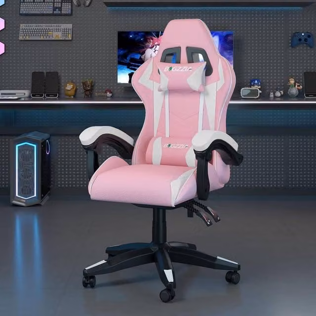 Gartistgo Ergonomic Gaming Chair in Pink with Synthetic Leather and Adjustable Height – 1