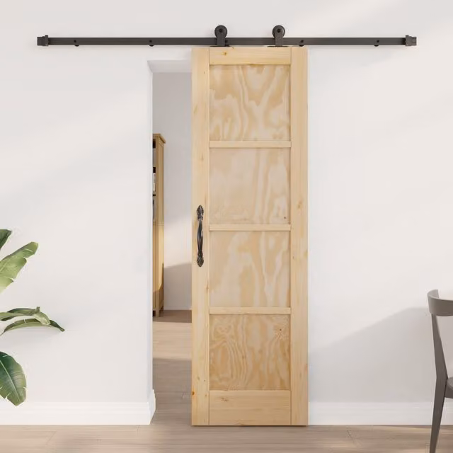 Berkfield Home Rustic Solid Wood Pine Sliding Door with Hardware Set in Beige, W: 61.0 cm, H: 198.5 cm