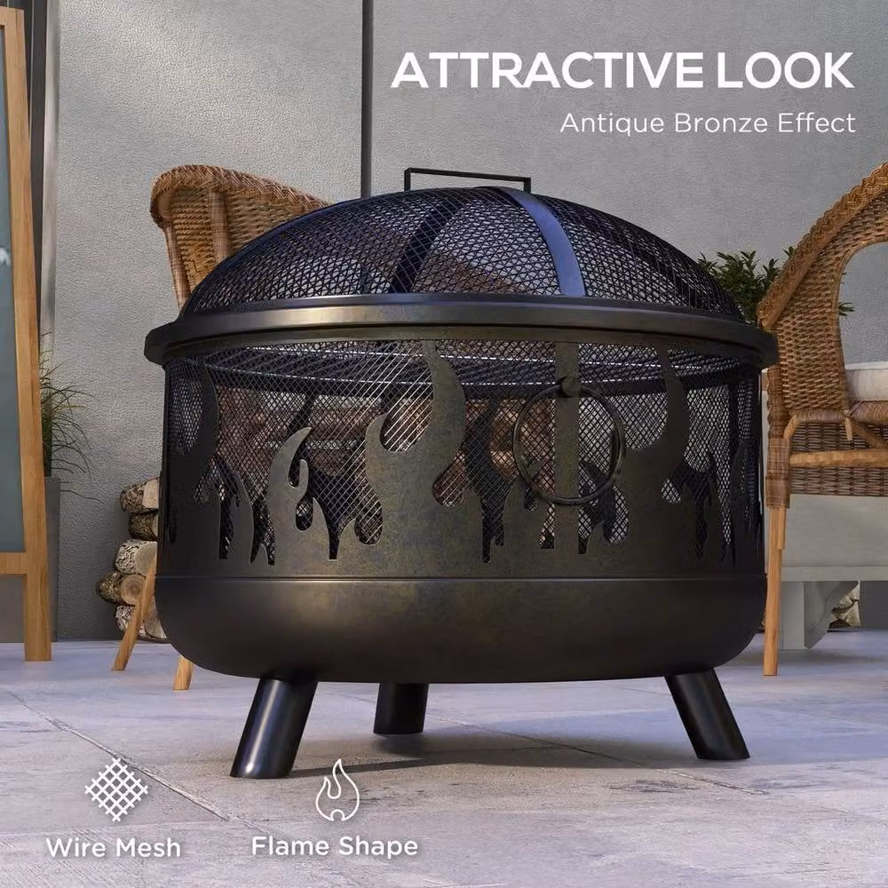 Kelvenix 2-in-1 Outdoor Fire Pit and Wood BBQ Garden Cooker in Black – 4