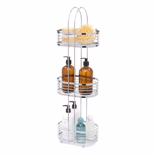 LIVIVO 3 Tier Freestanding Bathroom Caddy in Silver, Rustproof Metal Shower Organiser Storage Rack – 1