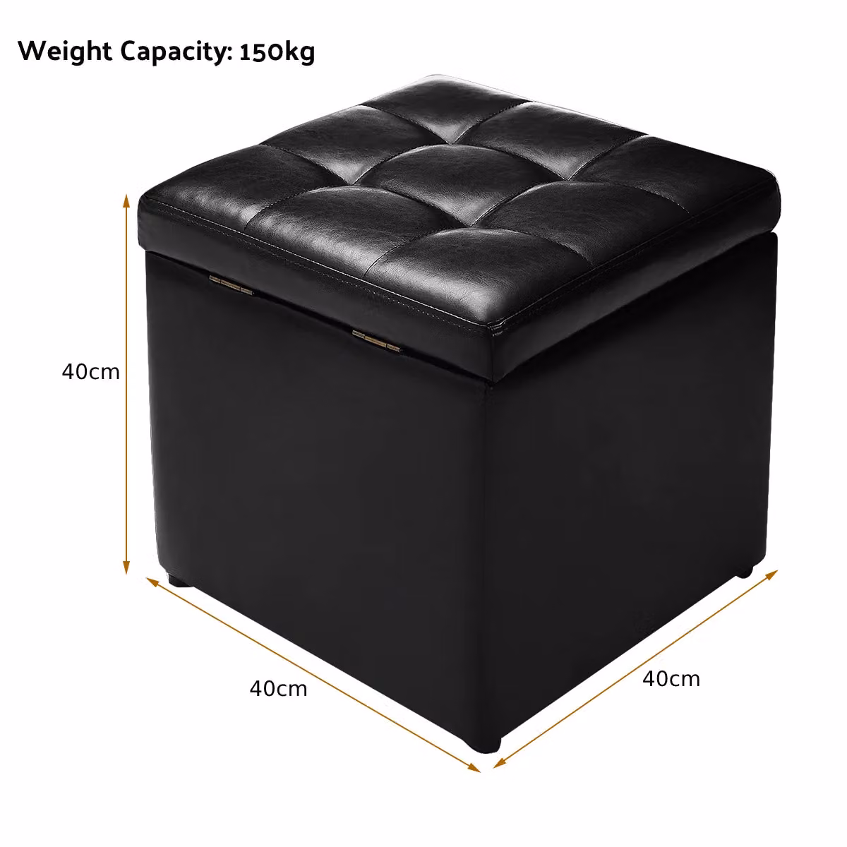 Costway Faux Leather Cube Storage Ottoman and Padded Foot Stool in Black – 5
