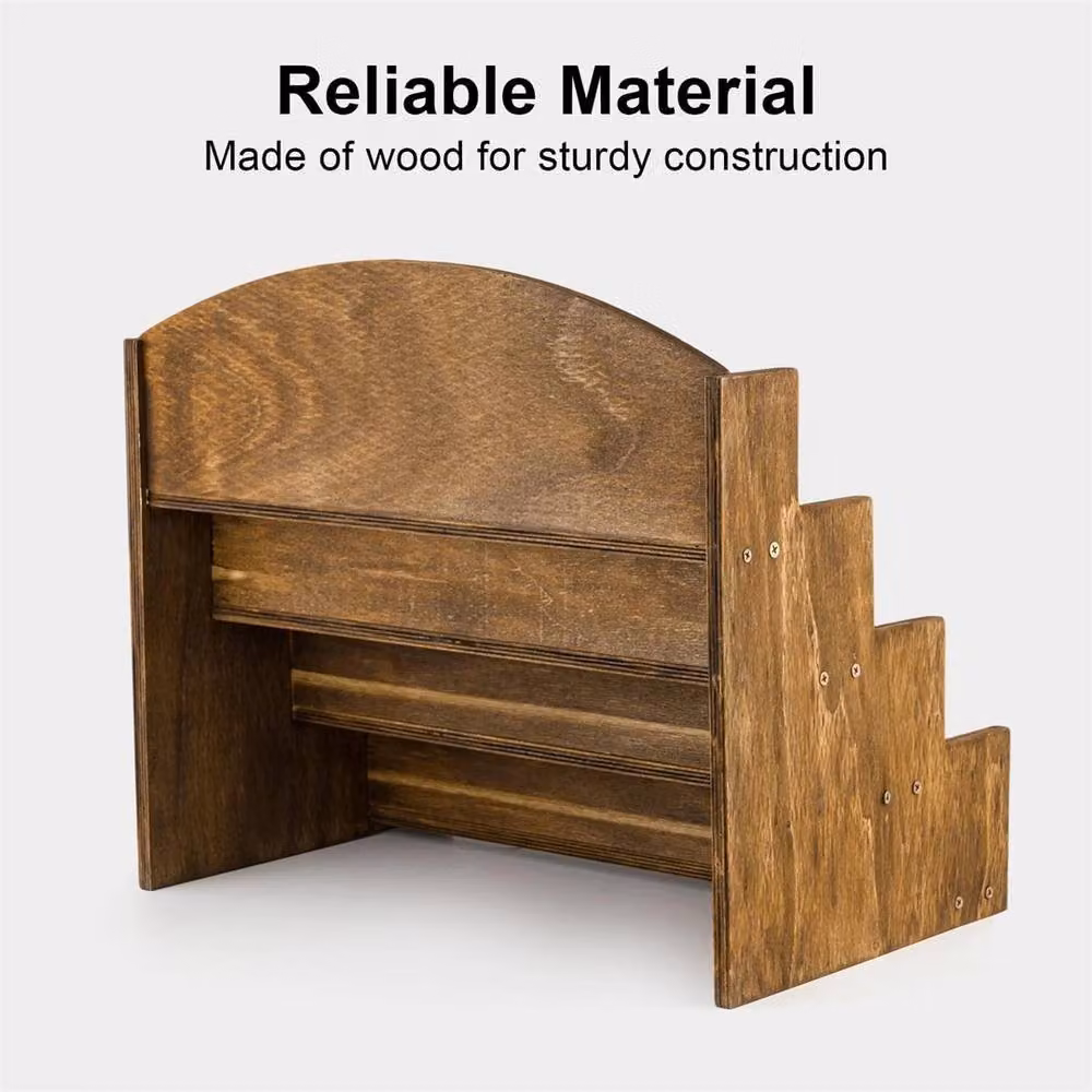 SPETLEK 4-Tier Rustic Brown Wooden Greeting Card Display Stand for Tabletop Use – 5