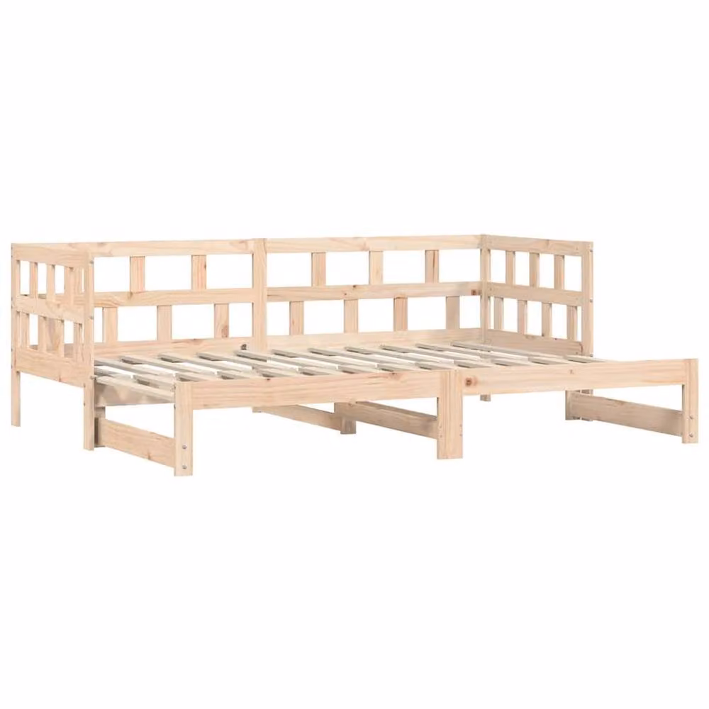 Berkfield Home Rustic Solid Wood Pine Daybed with Trundle in Beige, W/D/H: 80 x 200 cm – 2