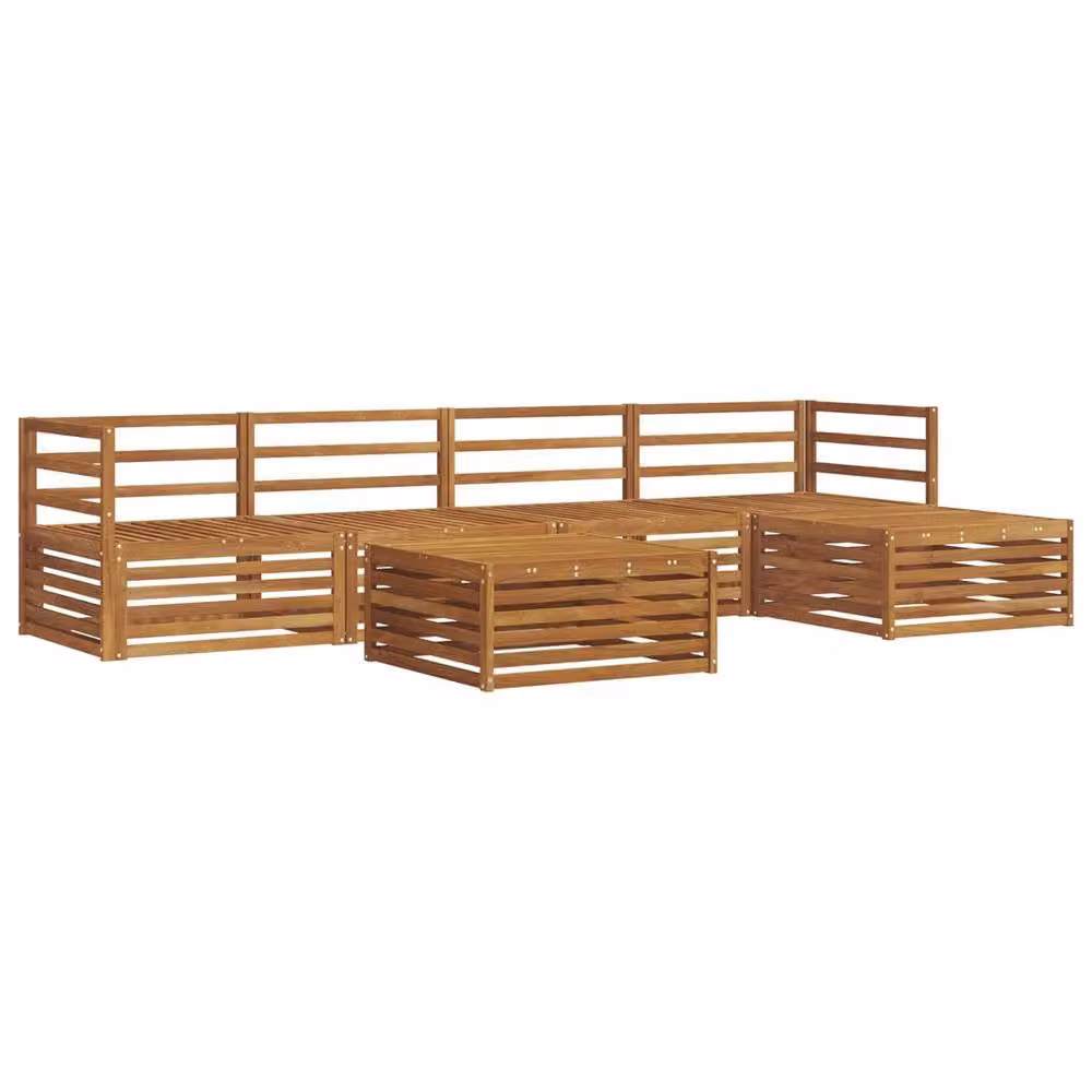 Berkfield Home 6 Piece L-Shape Outdoor Sofa Set in Brown Solid Acacia Wood – 2