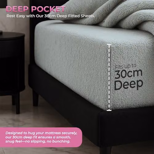 Home Sweet Home UK Snug City Teddy Fleece Extra Deep Fitted Sheet, Blue, King Size, W/D/H: 180 x 200 x 30 cm – 3