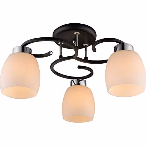 Netlighting Pessoa Iv Semi Flush Ceiling Lamp with Black Glass Shades and Chrome Metal Details, 3x E27