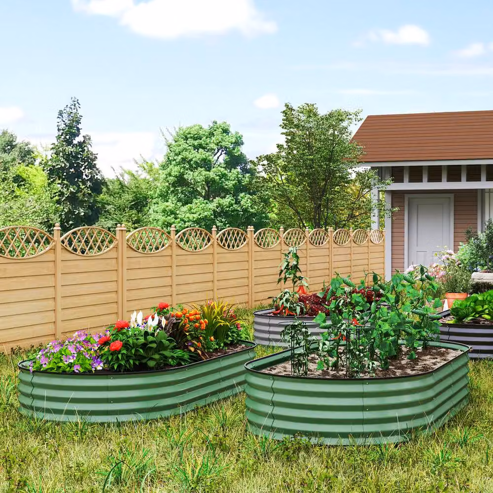 STILVORA Set of 2 Green Galvanised Steel Raised Garden Beds with Stakes, W/D/H: 181 x 93 x 93 cm – 2