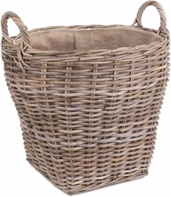 Red Hamper Amphora Rattan Log Basket with Hessian Lining in Grey or Brown