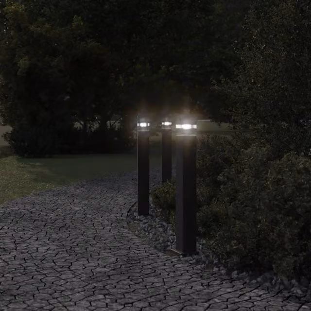 Berkfield Home Set of 3 Black Aluminium Outdoor Floor Lamps, Height: 80 cm – 1