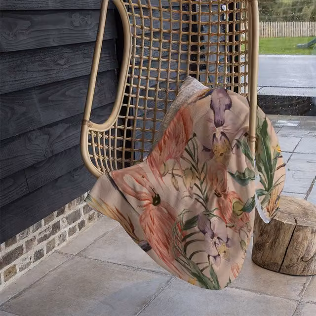 Benjamin Tate Design Tropical Flamingo Fleece Blanket in Pink, Sand and Multicolour, W/D/H: 120 x 150 cm