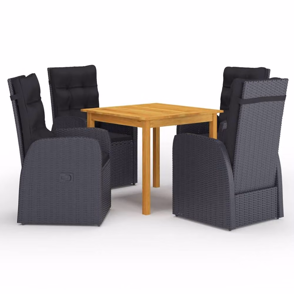 Berkfield Home 5 Piece Black Poly Rattan Garden Dining Set with Cushions – 2