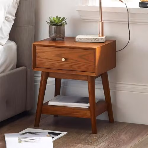 Julian Bowen Lowry 1 Drawer Side Table in Cherry Ash Wood, H 55 x W 45 x D 35 cm