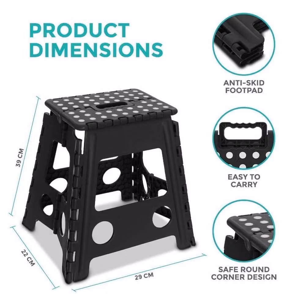 VOGREX Heavy Duty Foldable Step Stool in Black with 150kg Capacity – 2