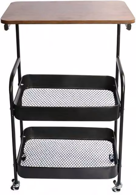 Kelvenix Black 3 Tier Rolling Metal Storage Trolley with Table Top, W/D/H: 73 x 43 x 73 cm