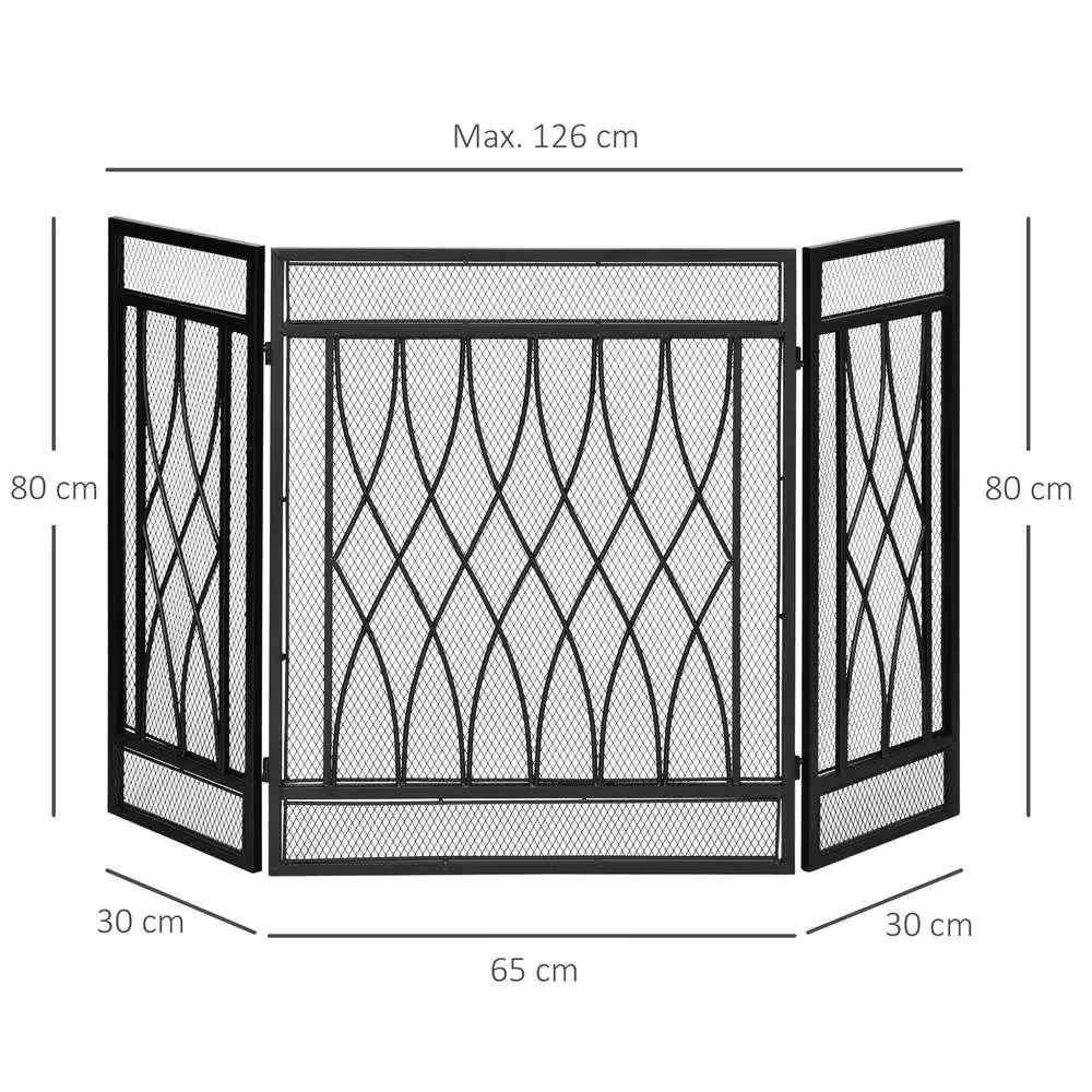 STILVORA 3-Panel Mesh Fireplace Screen in Black, W/H: 126 x 80 cm – 3