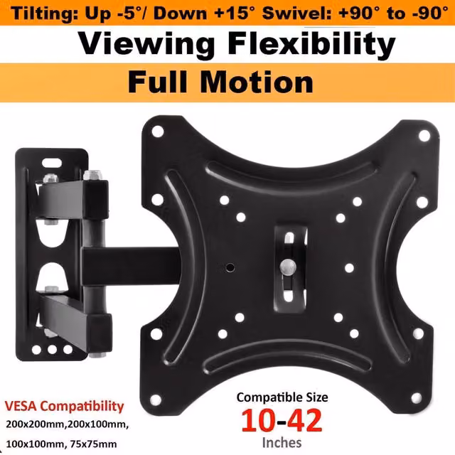 Atek Black Wall Mounted TV Bracket