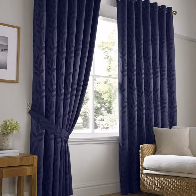 Tivoli Blue Floral Jacquard Fabric Panel Curtains with Rod Pocket, Width: 229 cm