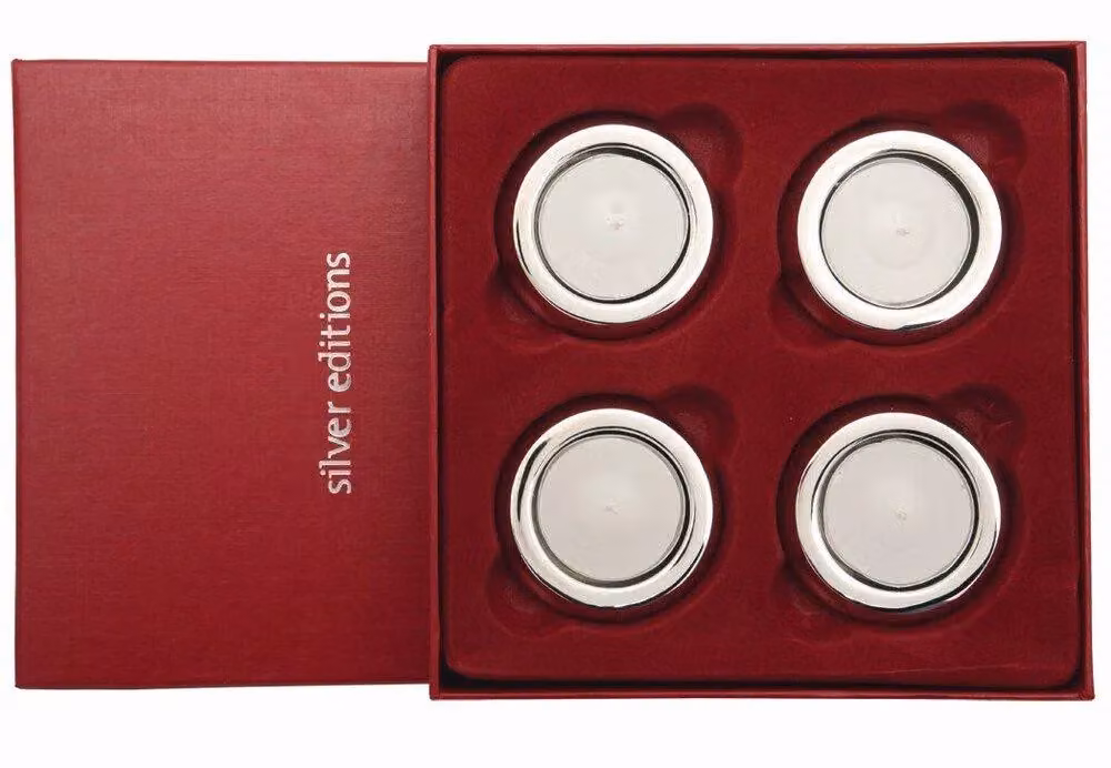 Silver Editions Silverplated Set of 4 Luxury Round Metal Tealight Holders in Silver – 2