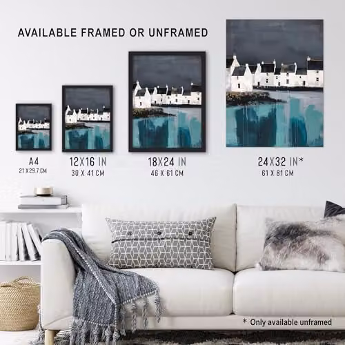 Artery8 Scottish Coastal Village Oil Painting Poster Print in Grey and Multicolour, W: 46.0 cm, H: 61.0 cm – 3