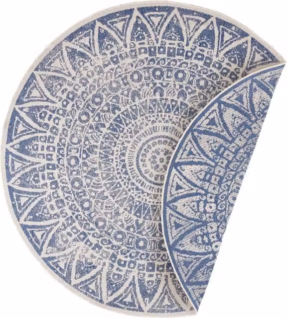 THE RUGS Lilja Vintage Round Reversible Indoor Outdoor Rug in Blue, Diameter: 240 cm