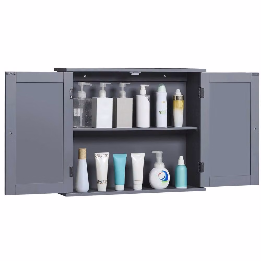 Havendro Grey Matt Wall Mounted 2 Door Bathroom Storage Cupboard with Internal Shelves – 4