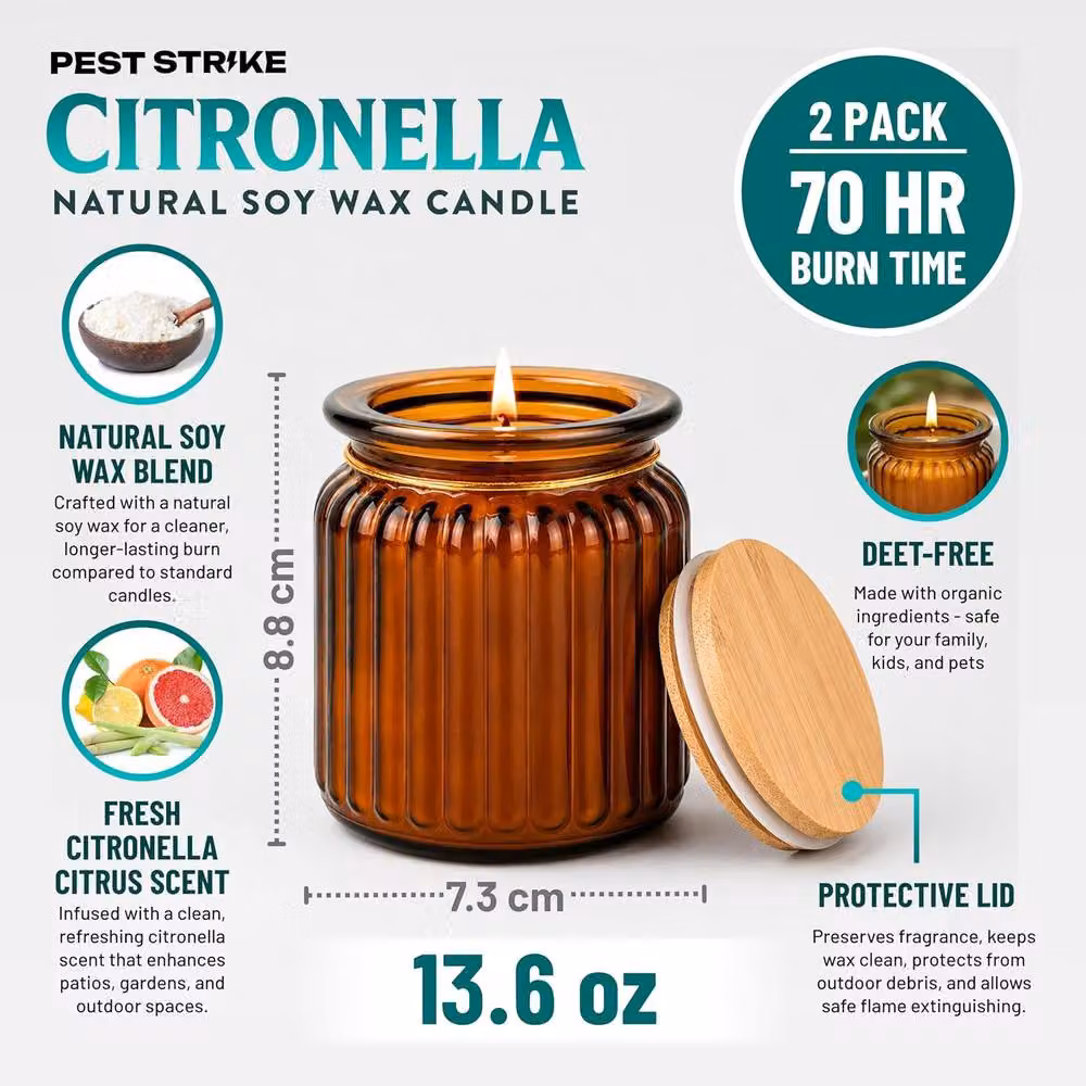 Volila 2 Pack Long Lasting Citronella Votive Candles in Amber Brown Glass Jars – 2