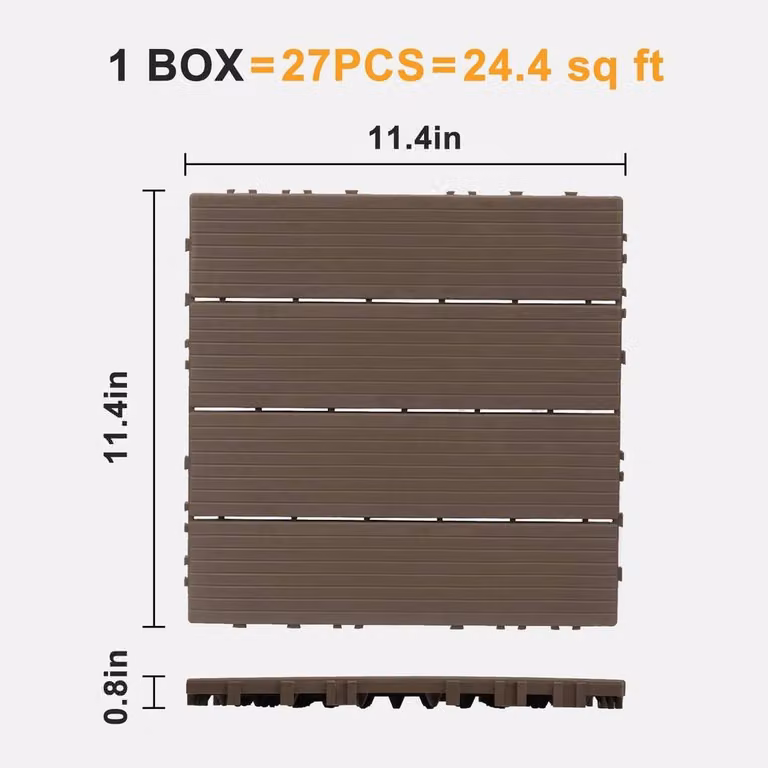 EONLION 27 PP Decking Tiles for Garden and Patio, Brown, W/D/H: 200 x 100 x 2.9 cm
