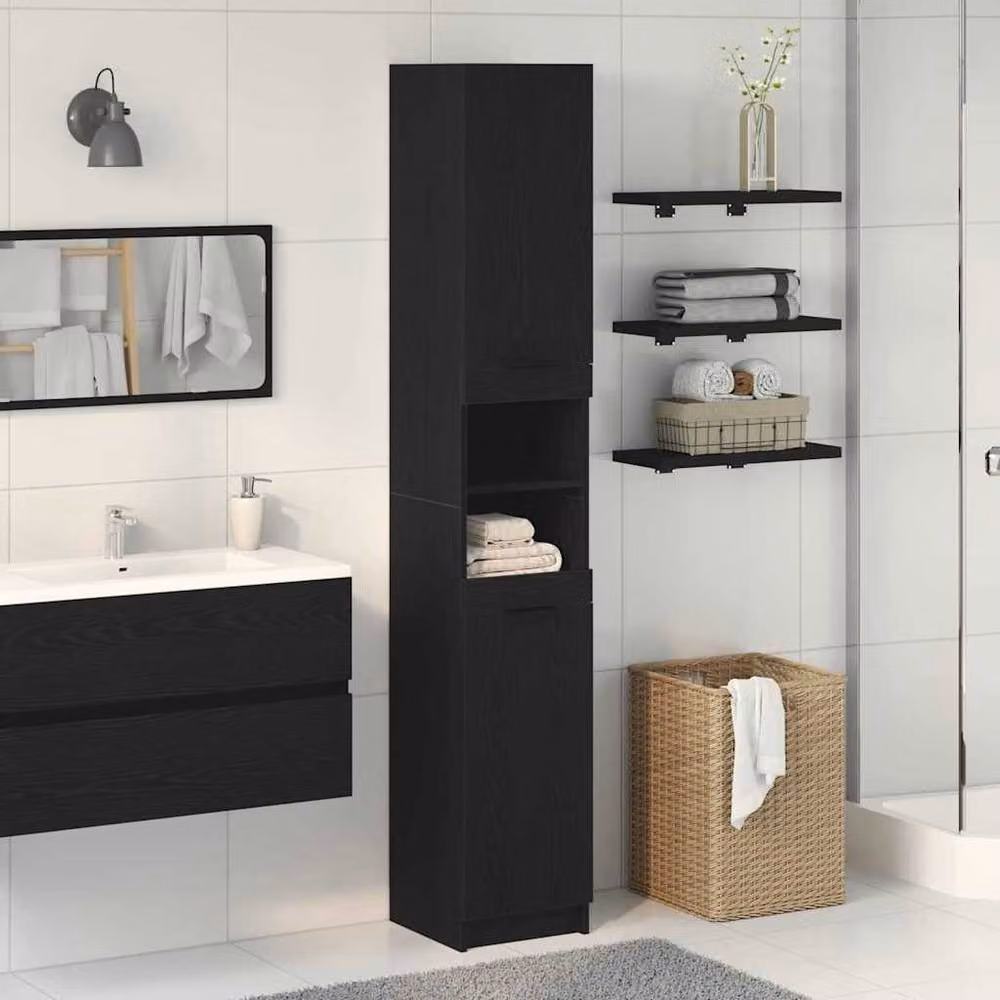 Berkfield Home Black Oak Bathroom Cabinet, W/D/H: 32 x 34 x 188.5 cm – 2