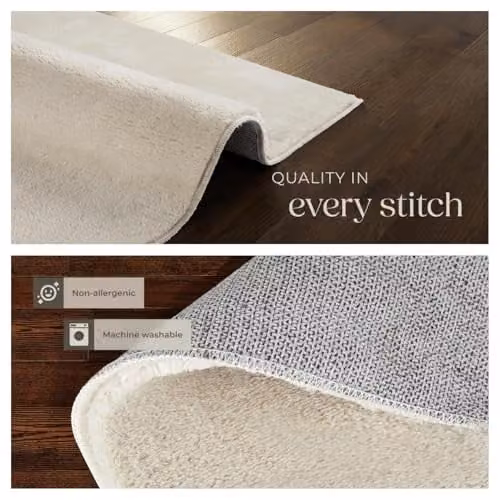 tectake Zonelle Fluffy Rug in Beige, Washable and Allergy-Friendly Short-Pile Polyester, W/D: 200 x 290 cm – 5