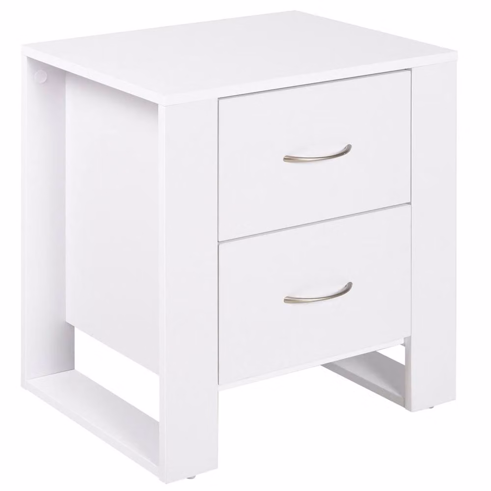 Wyld Haus Tocoma White 2 Drawer Bedside Table with Silver Handles W/D/H: 39 x 48 x 54 cm – 2
