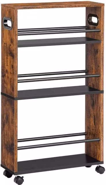 FORGEVIO Rustic Brown and Black Slim Wood Storage Unit, W/D/H: 45 x 15 x 80 cm