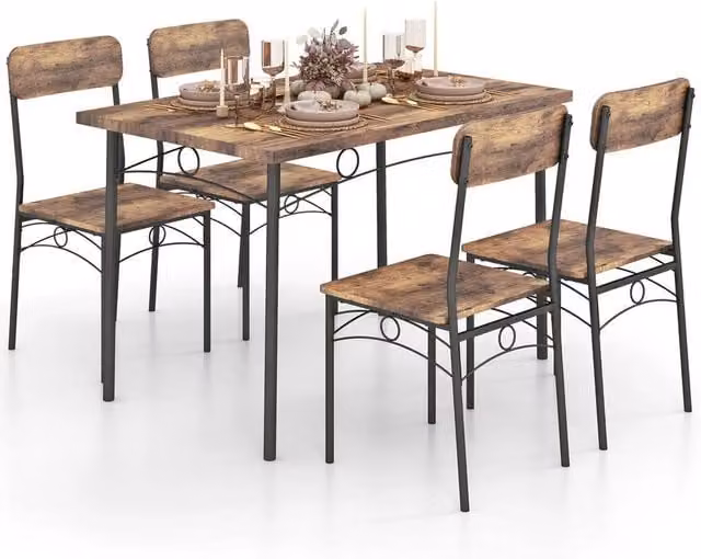 Kelvenix Brown Space-Saving Dinette Set with Drop Leaf Rectangular Table and Chairs