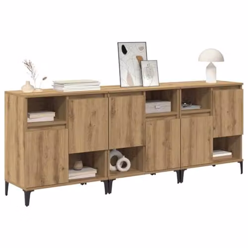 vidaXL Set of 3 Modern Sideboards in Brown Artisan Oak, W/D/H: 60 x 35 x 70 cm – 1