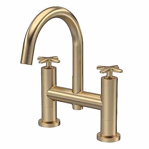 nuie CLX853 Aztec Modern Deck Mounted Bath Filler Tap, Brushed Brass