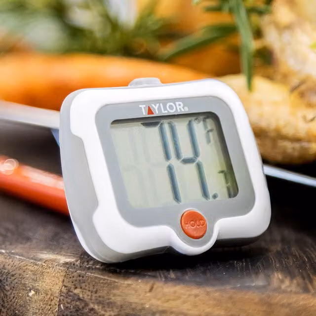 Taylor Pro Digital Pivoting Step Stem Thermometer in Silver and White