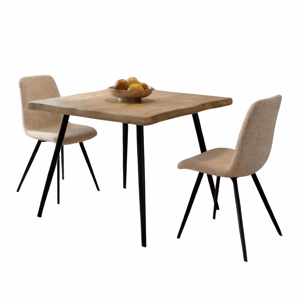 Home Source Avara Contemporary Dining Set with Square Table and Pair of Upholstered Chairs in Beige and Black, W/D/H: 80 x 80 x 75 cm – 2