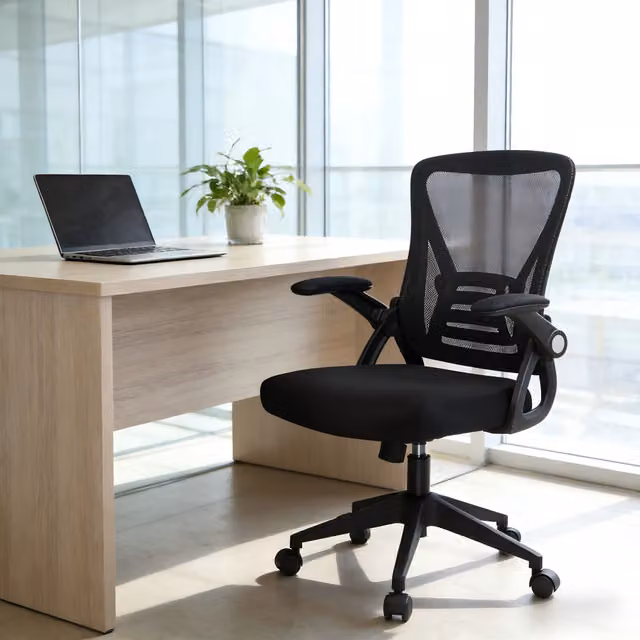 Home Treats Ergonomic Black Mesh and Fabric Office Chair with Armrests and Height Adjustment, W/D/H: 50 x 50 x 102 cm