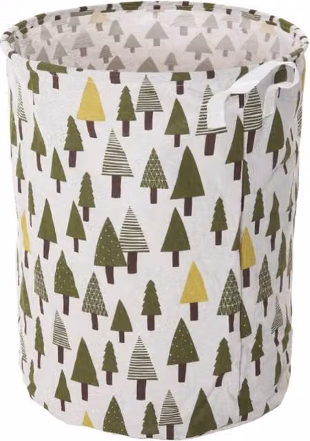 Garden Sanctuary White Fabric Folding Laundry Basket with Handles, W/D/H: 43.0 x 37.5 cm