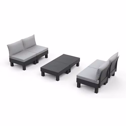 Keter Elements 4 Seater Modular Outdoor Garden Lounge Set in Graphite with Grey Cushions – 1