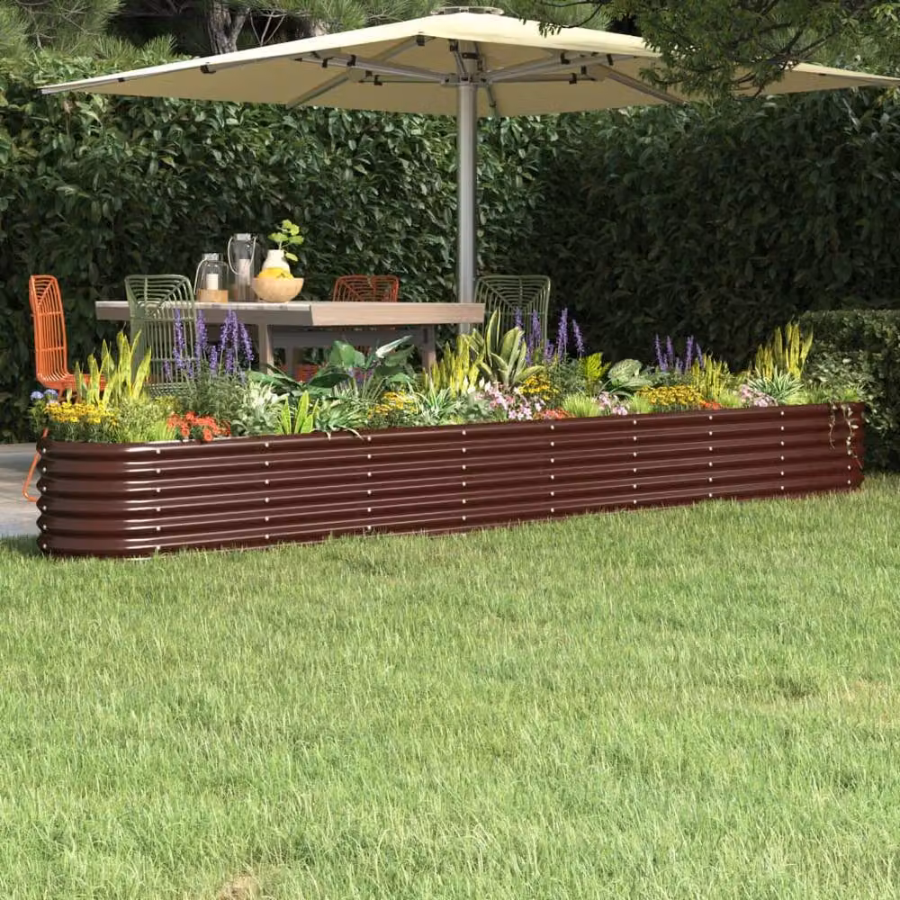 Berkfield Home Garden Raised Bed in Brown Powder-coated Steel, W: 332 cm, D: 40 cm, H: 36 cm – 2