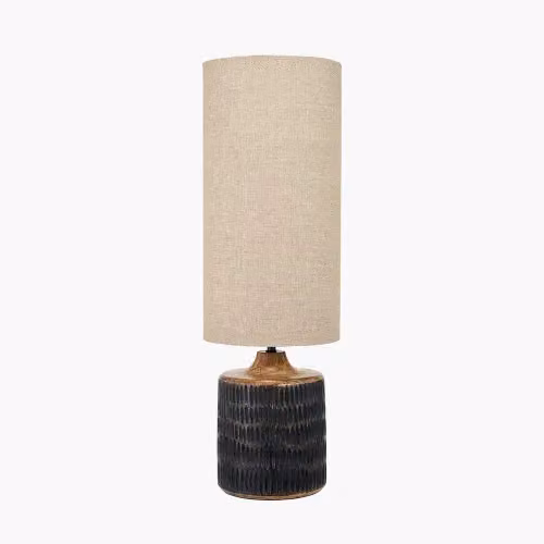 Ruma Antique Black Wash Mango Wood Table Lamp with Beige Fabric Shade – 2