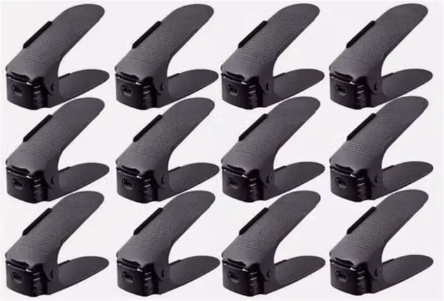 Nordara Black Adjustable 12-Slot Shoe Organiser Rack Space Saver
