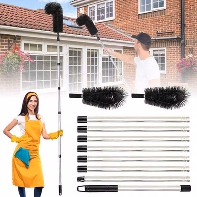 NESTLUNE Black Stainless Steel Telescopic Gutter Cleaning Brush, W: 15 cm, H: 310 cm – 1