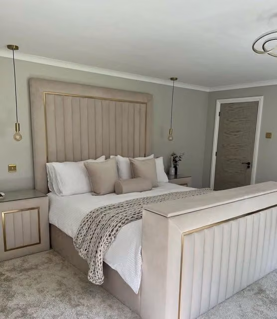 HOB Furniture Royal Linear King Size TV Bed in Silver Luxury French Velvet, W: 228 cm
