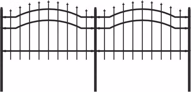 Berkfield Home Garden Fence with Spear Top in Black Powder-coated Steel, Height: 115 cm